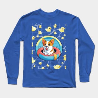 Refreshing Summer: Cute Corgi Lounge on a Pool Float Long Sleeve T-Shirt